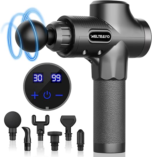 MDHL Muscle Massage Gun, Handheld Deep Tissue Massager for Muscle Relief, Portable Personal Massage Gun for Exercise and Pain Relief (30 Speeds - 6 Heads)